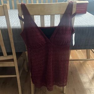 Women’s Lace One-Piece Swimsuit - Deep Wine